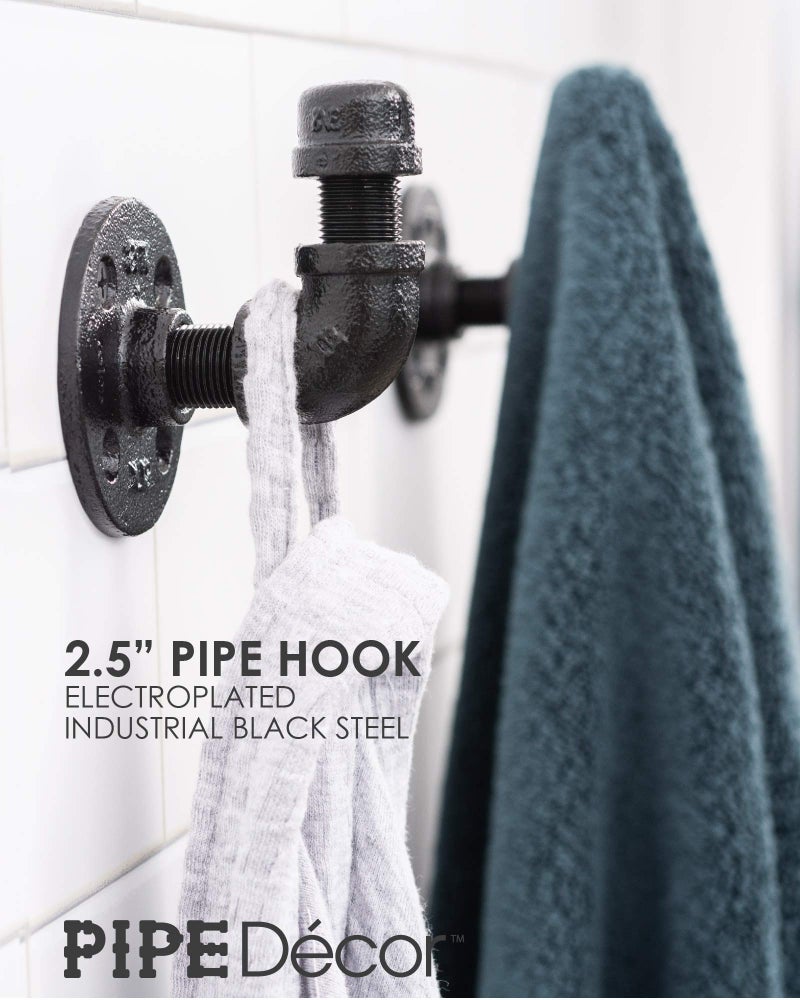 PIPE DECOR Wall Hook Set, Electroplated Black Finish Industrial Pipe and Fittings, Set of 3 - Image 2
